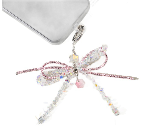 Rose pink white crystal mobile phone chain