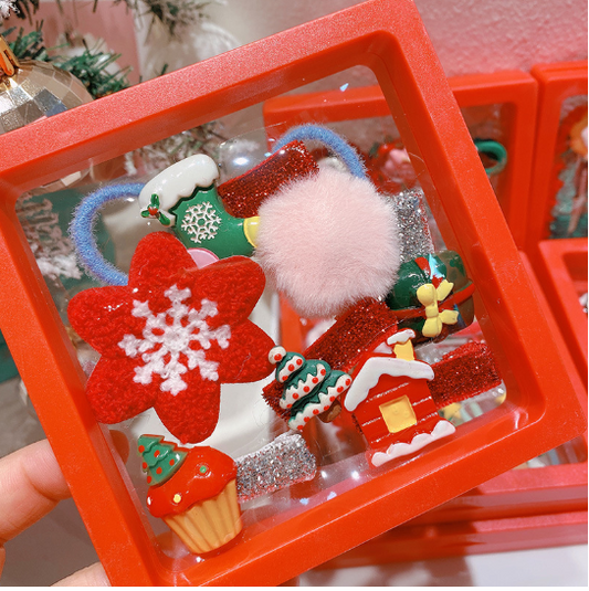 snowman box with hair rings and hairpins